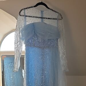 Elegant Light Blue Beaded Gown